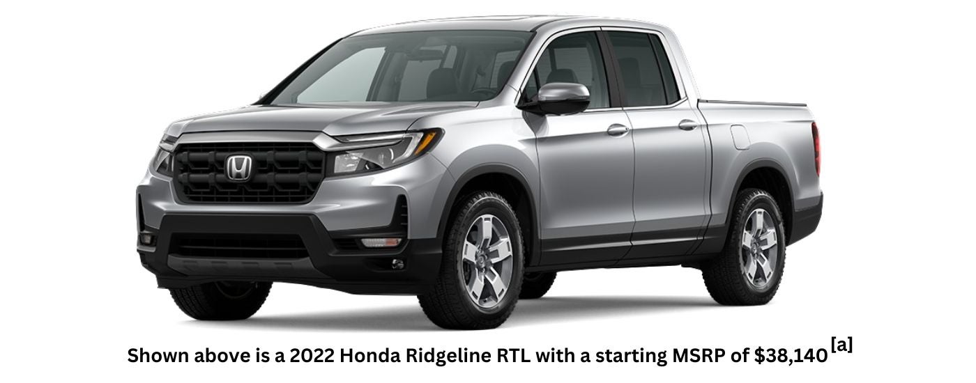 A silver 2022 Honda Ridgeline RTL is angled left.