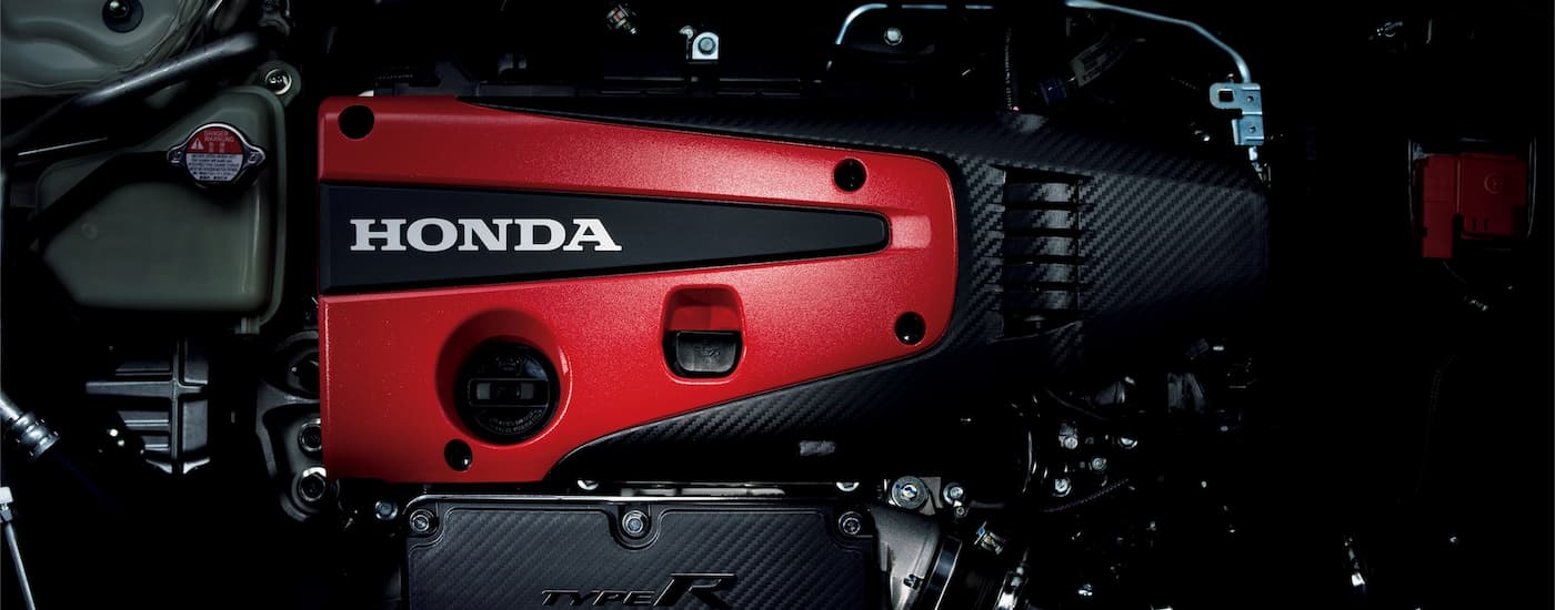 A close up shows the engine in a 2023 Honda Civic Type R.