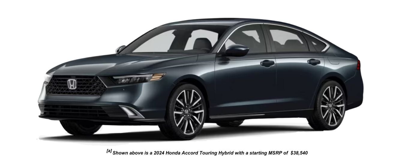 A 2024 Honda Accord Touring Hybrid is shown angled left.