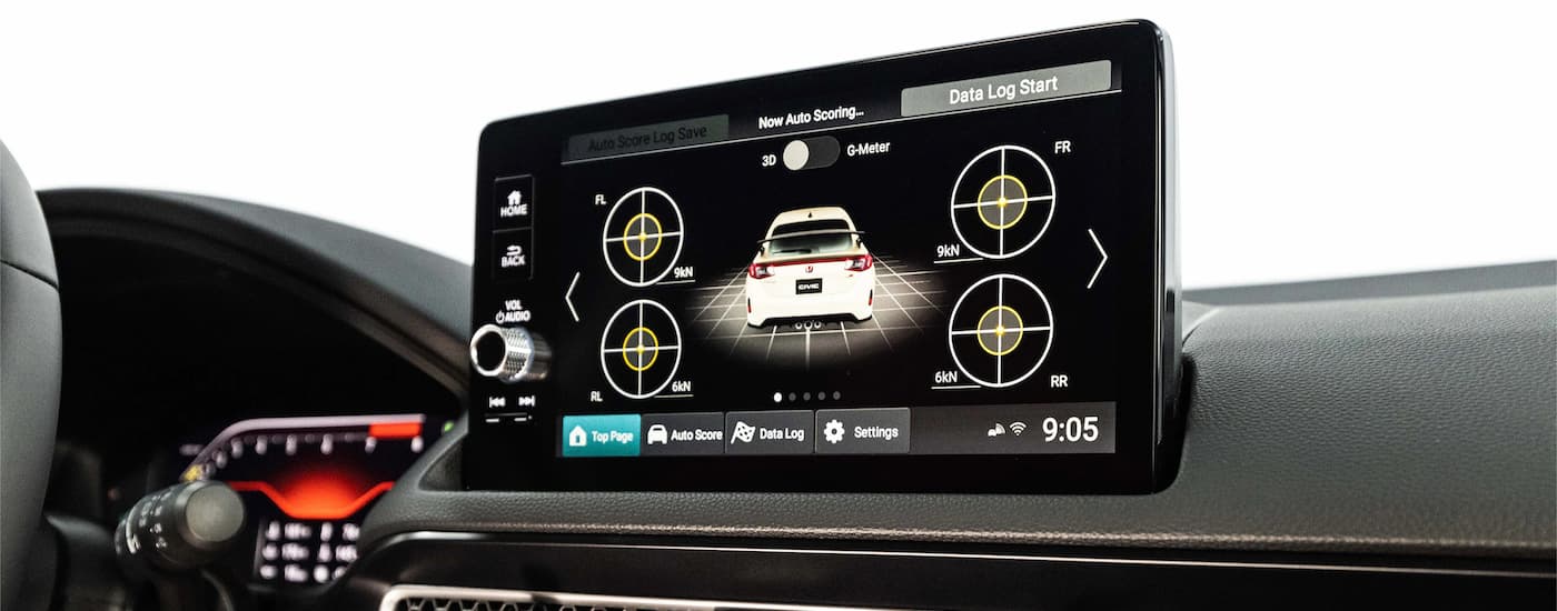 Data is shown on the infotainment screen of a 2023 Honda Civic Type R.