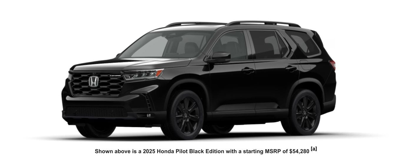 A black 2025 Honda Pilot Black Edition is angled left.