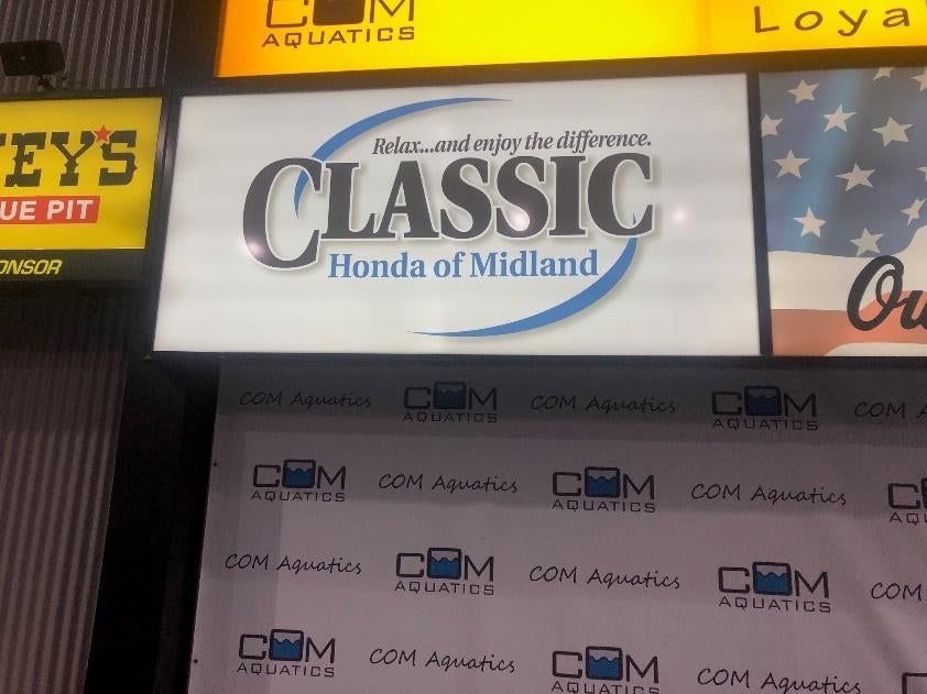 Classic Honda of Midland Logo on a Board at COM Aquatics