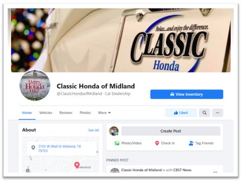 Screenshot of Classic Honda of Midland's Facebook Profile