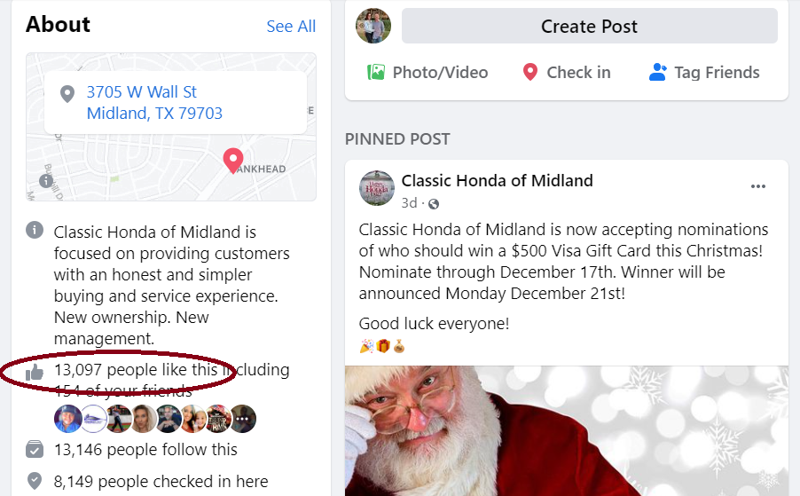 Screenshot of Honda Dealership Facebook Followers