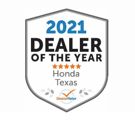 Blue, Grey, and Orange 2021 DealerRater Texas Honda Dealer of the Year Award